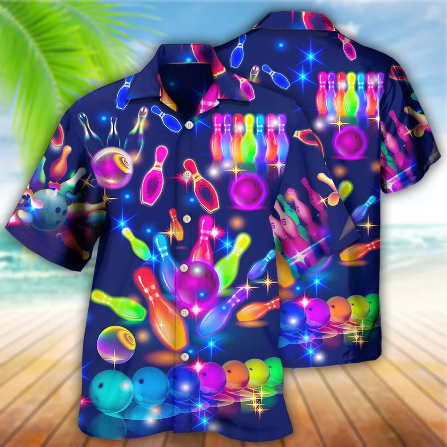 3D Bowling Hawaiian Shirt/ Bowling Neon Style Hawaiian Shirt/ Bowling Roll Aloha Shirt For Men - Perfect Gift For Bowling Lovers/ Bowlers
