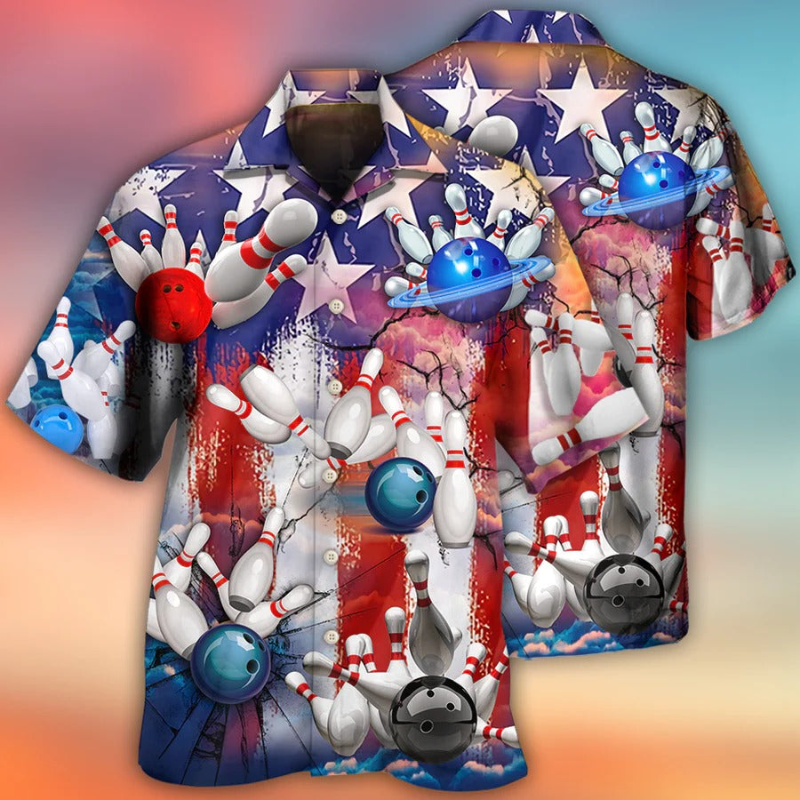 3D Bowling Hawaiian Shirt/ Bowling Independence Day Hawaiian Shirt/ Bowling Roll Aloha Shirt For Men - Perfect Gift For Bowling Lovers/ Bowlers