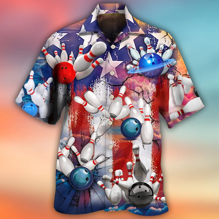 3D Bowling Hawaiian Shirt/ Bowling Independence Day Hawaiian Shirt/ Bowling Roll Aloha Shirt For Men - Perfect Gift For Bowling Lovers/ Bowlers