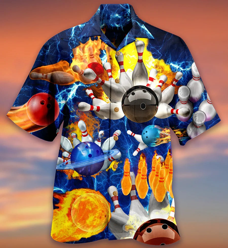 3D Bowling Hawaiian Shirt/ Bowling With Flame Hawaiian Shirt/ Earth Planet Bowling Shirt - Perfect Gift For Bowling Lovers/ Bowlers