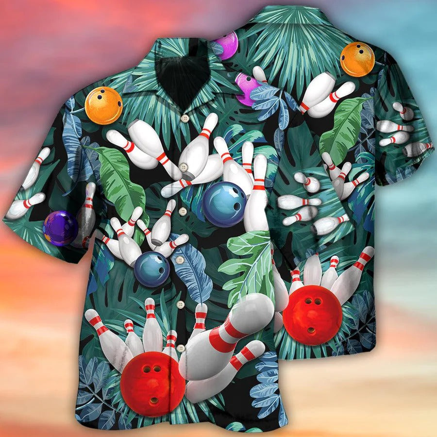 3D Bowling Hawaiian Shirt/ Tropical Leaves Hawaiian Shirt/ Bowling I''m So Happy Aloha Shirt For Men - Perfect Gift For Bowling Lovers/ Bowlers