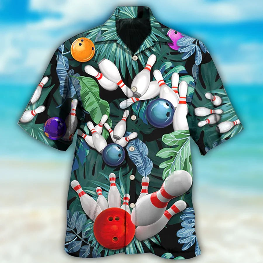 3D Bowling Hawaiian Shirt/ Tropical Leaves Hawaiian Shirt/ Bowling I