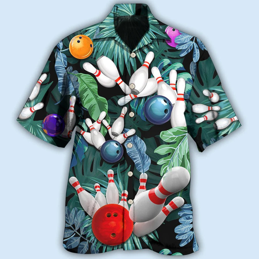 3D Bowling Hawaiian Shirt/ Tropical Leaves Hawaiian Shirt/ Bowling I