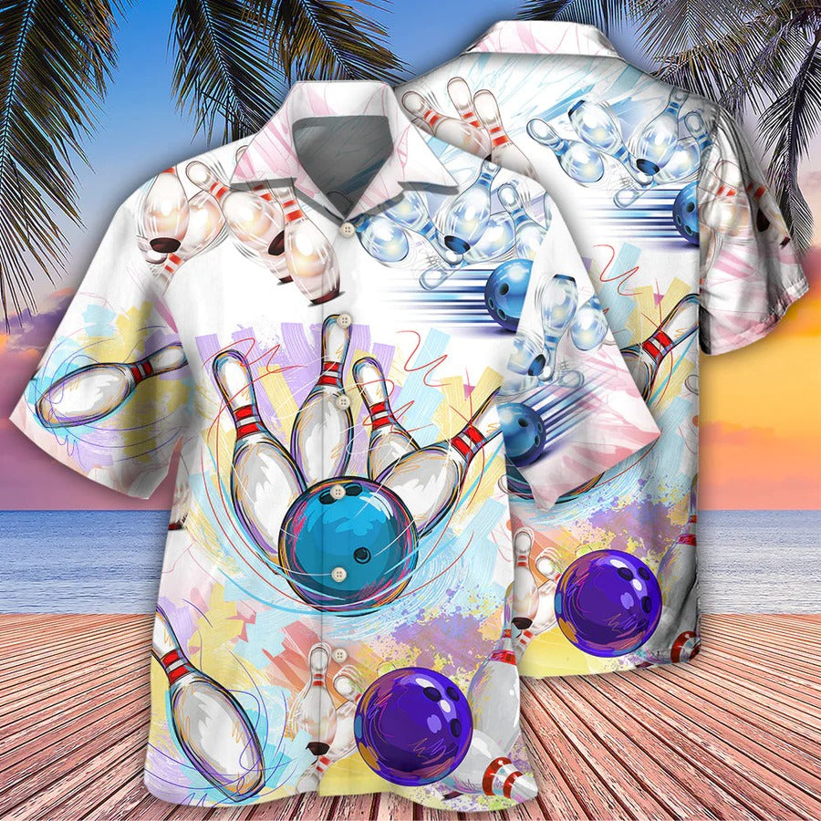3D Bowling Hawaiian Shirt/ Bowling Painting Hawaiian Shirt/ Bowling Roll Aloha Shirt For Men - Perfect Gift For Bowling Lovers/ Bowlers
