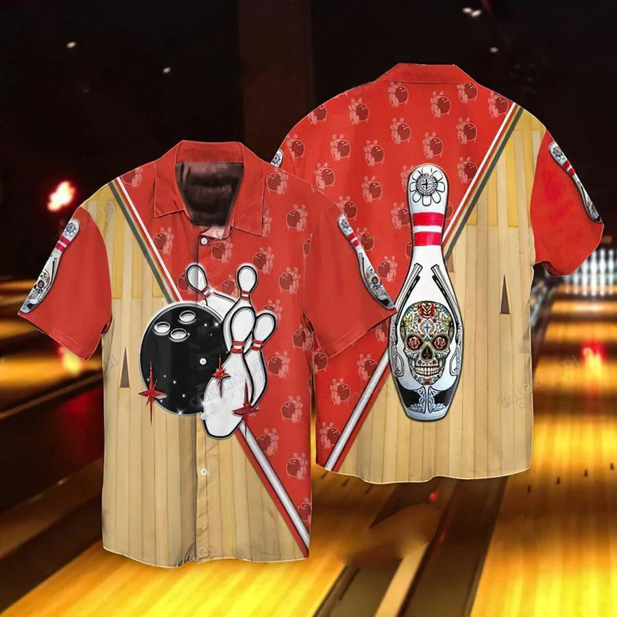 3D Bowling Hawaiian Shirt/ Bowling Skull Hawaiian Shirt/ Bowling Aloha Shirt For Men - Perfect Gift For Bowling Lovers/ Bowlers