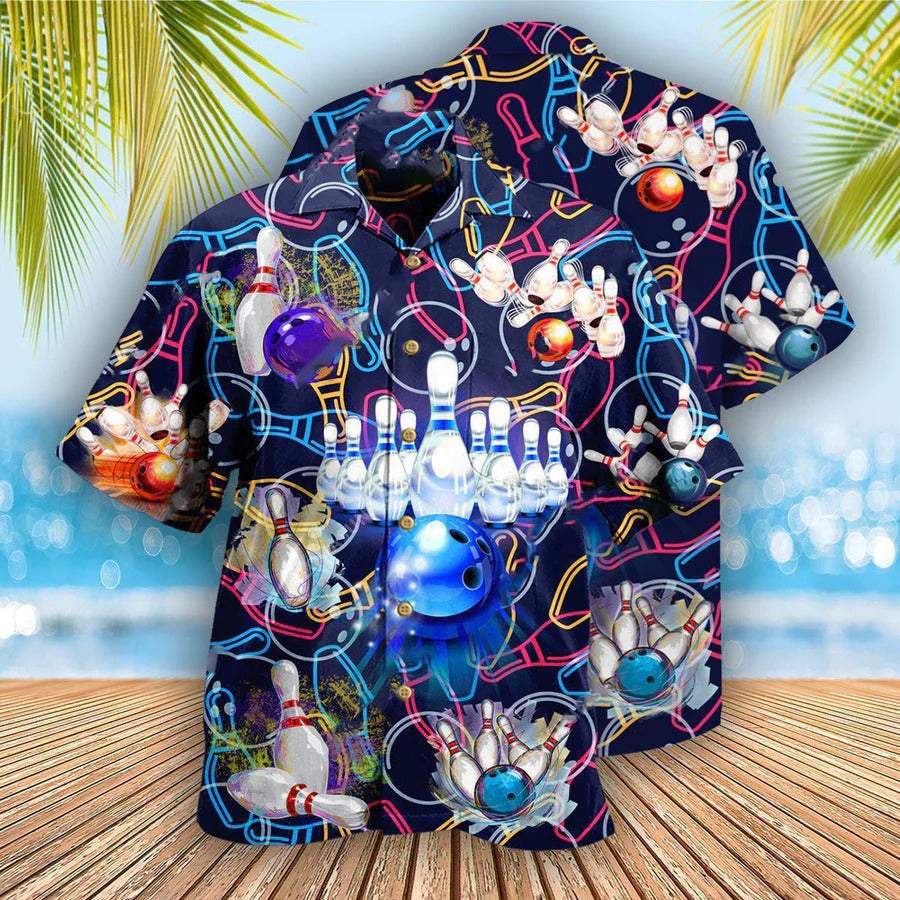 3D Bowling Hawaiian Shirt/ Bowling Painting Hawaiian Shirt/ Bowling Let The Good Times Aloha Shirt For Men - Perfect Gift For Bowling Lovers/ Bowlers