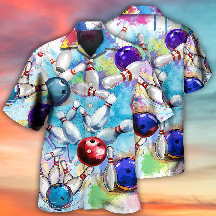 3D Bowling Hawaiian Shirt/ Colorful Bowling Ball And Pins Hawaiian Shirt For Men - Perfect Gift For Bowling Lovers/ Bowlers