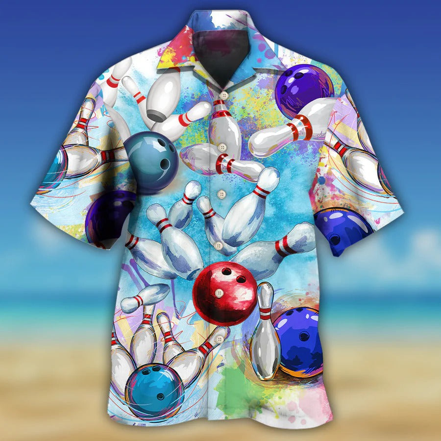 3D Bowling Hawaiian Shirt/ Colorful Bowling Ball And Pins Hawaiian Shirt For Men - Perfect Gift For Bowling Lovers/ Bowlers