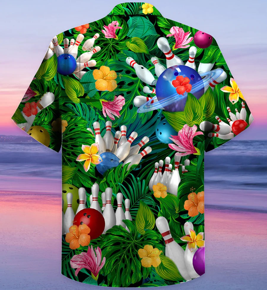 3D Bowling Hawaiian Shirt/ Tropical Floral Tropical Leaves Hawaiian Shirt/ Bowling Roll Aloha Shirt For Men - Perfect Gift For Bowling Lovers/ Bowlers