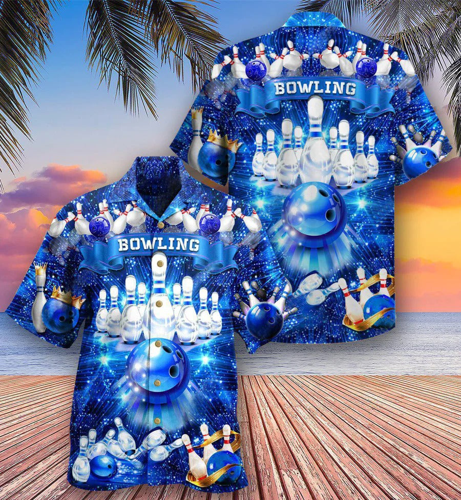 3D Bowling Hawaiian Shirt/ King''s Bowling Hawaiian Shirt/ Blue Bowling Roll Shirt For Men - Perfect Gift For Bowling Lovers/ Bowlers