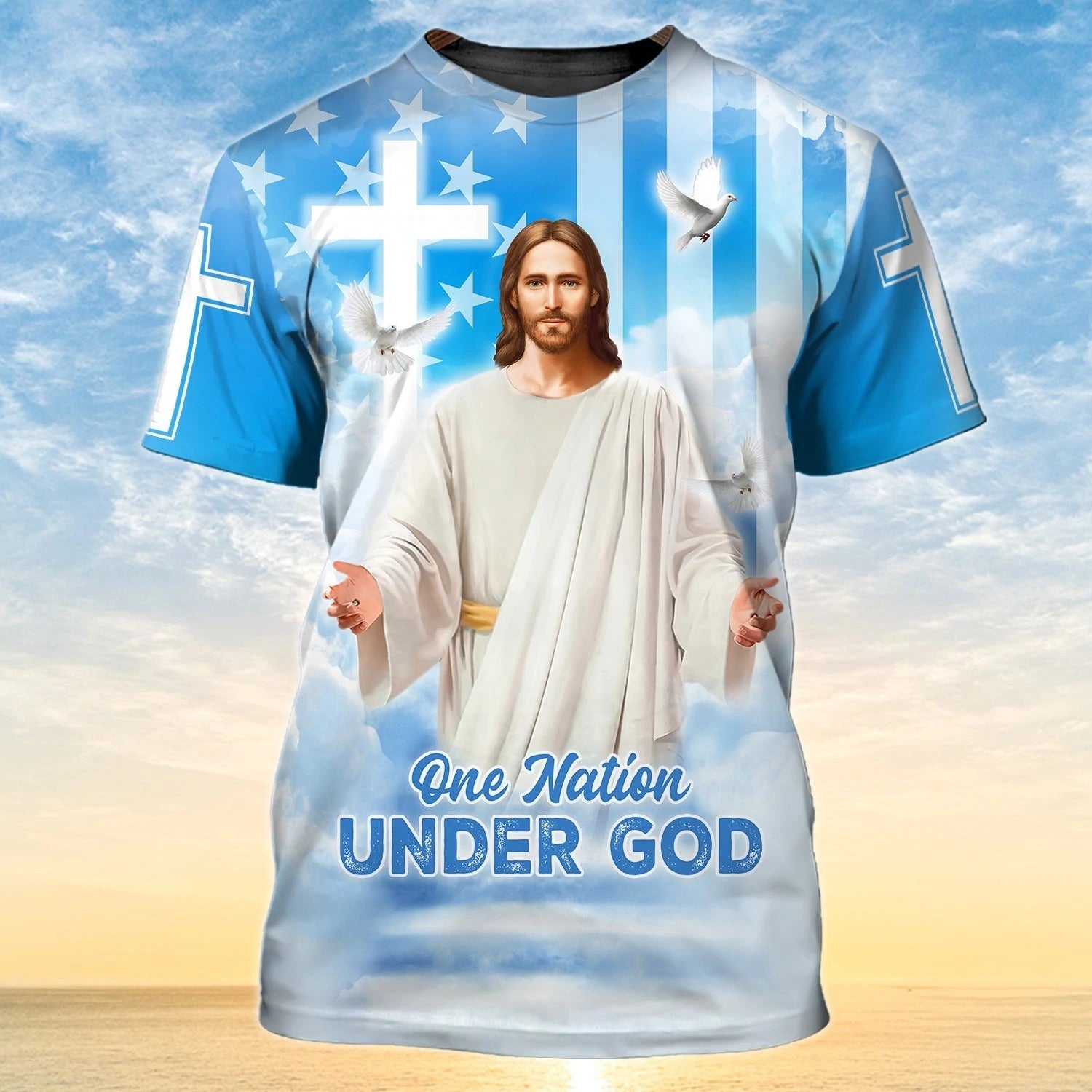 One Nation Under God 3D All Over Print Shirt Hoodie/ 4Th Of July Patriotic 3D Hawaiian Shirt/ Independence 3D Shirt