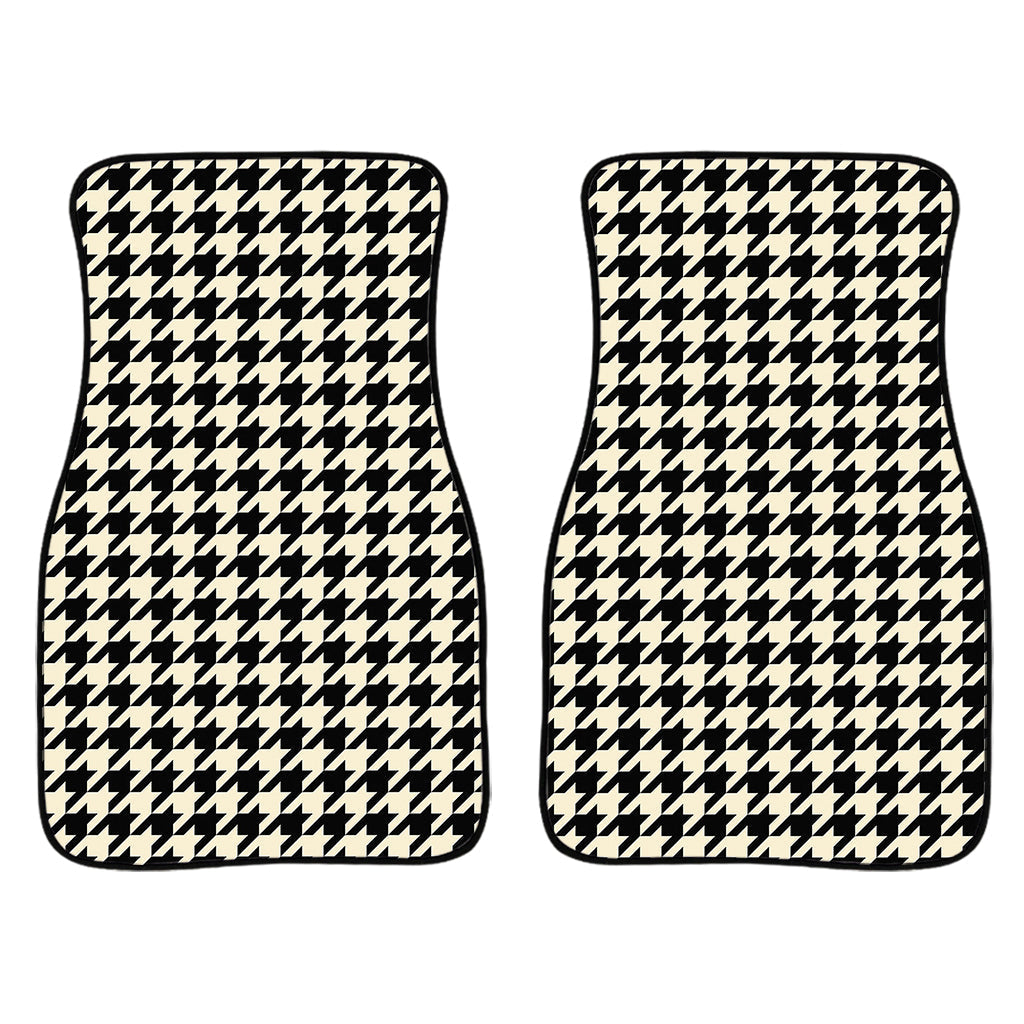 Tan And Black Houndstooth Pattern Print Front And Back Car Floor Mats/ Front Car Mat