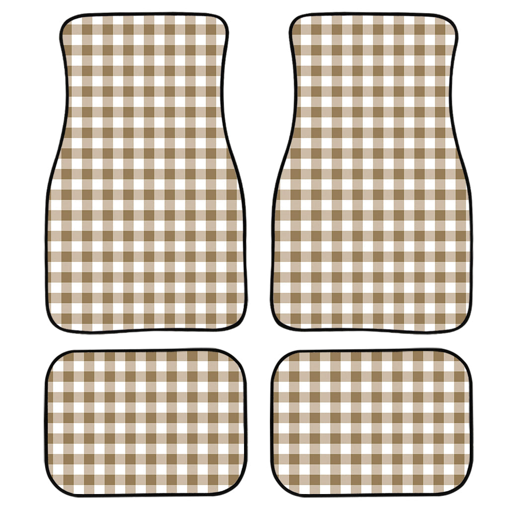 Tan And White Gingham Pattern Print Front And Back Car Floor Mats/ Front Car Mat