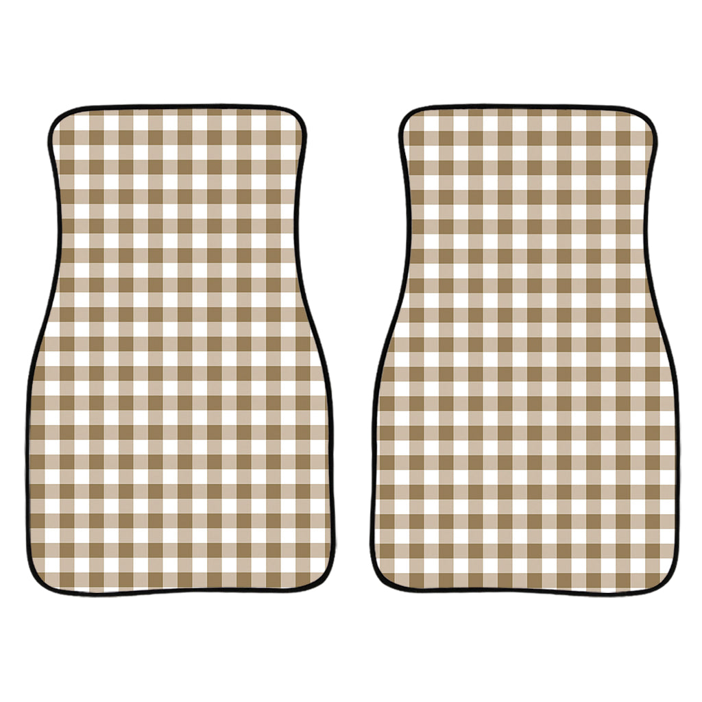 Tan And White Gingham Pattern Print Front And Back Car Floor Mats/ Front Car Mat