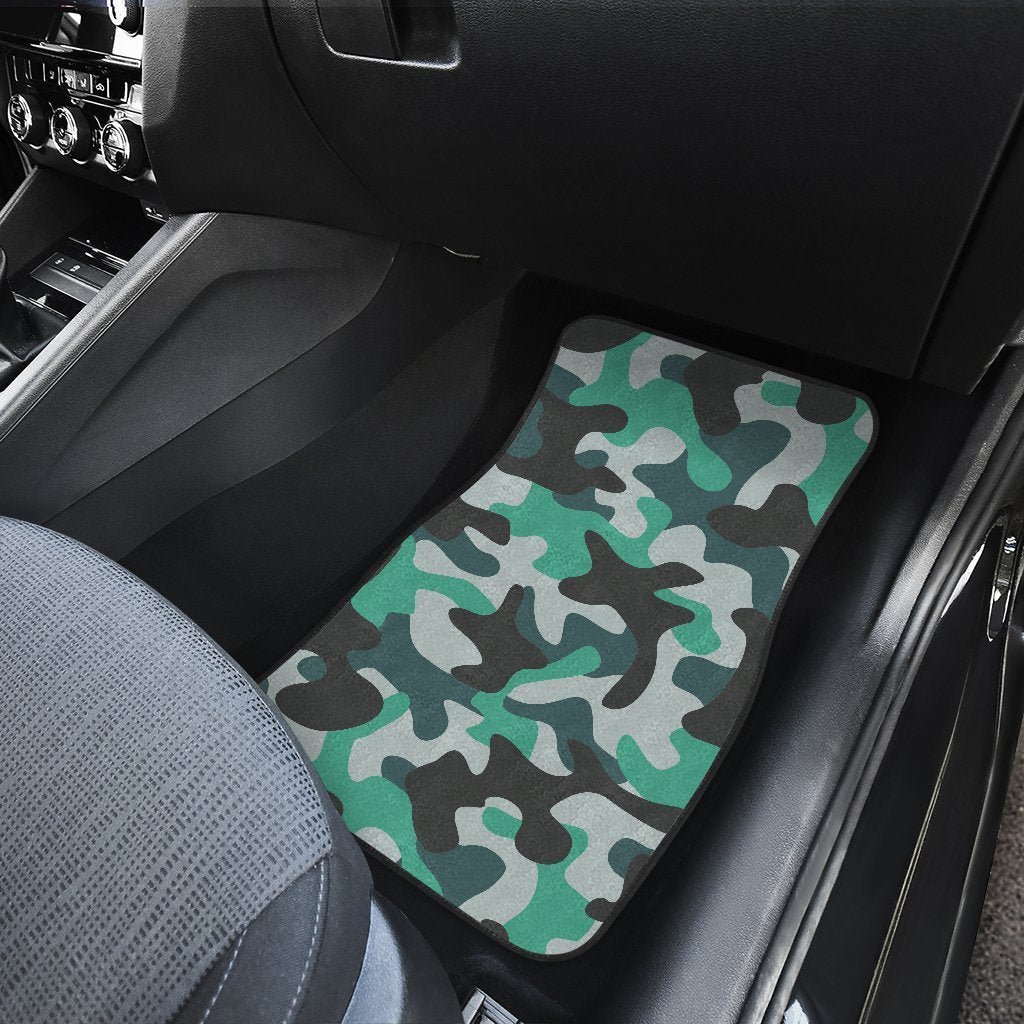 Teal And Black Camouflage Print Front And Back Car Floor Mats/ Front Car Mat