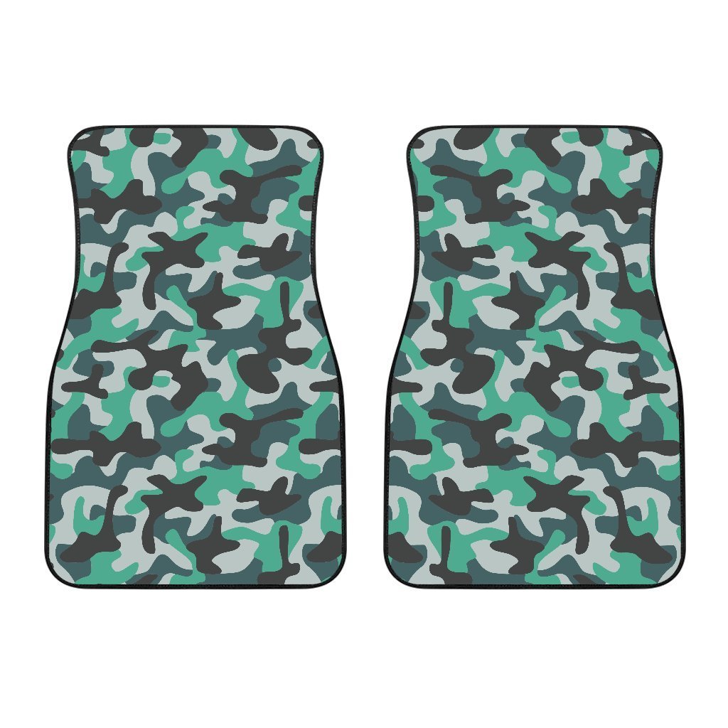 Teal And Black Camouflage Print Front And Back Car Floor Mats/ Front Car Mat