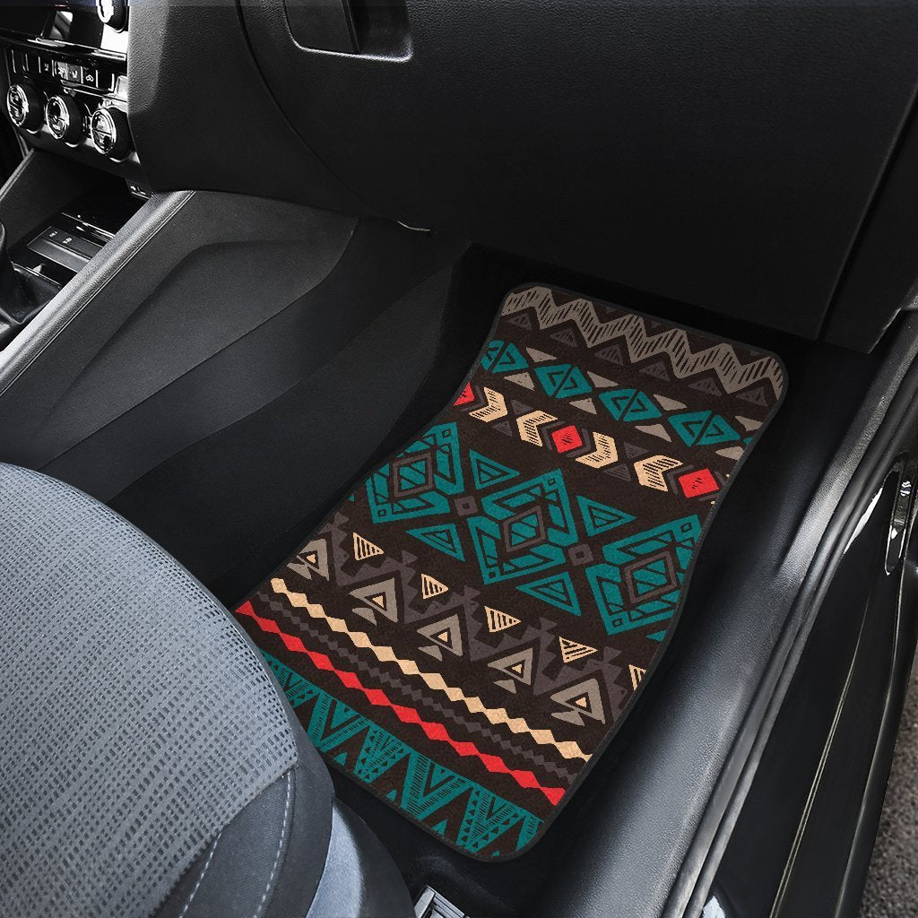 Teal And Brown Aztec Pattern Print Front And Back Car Floor Mats/ Front Car Mat