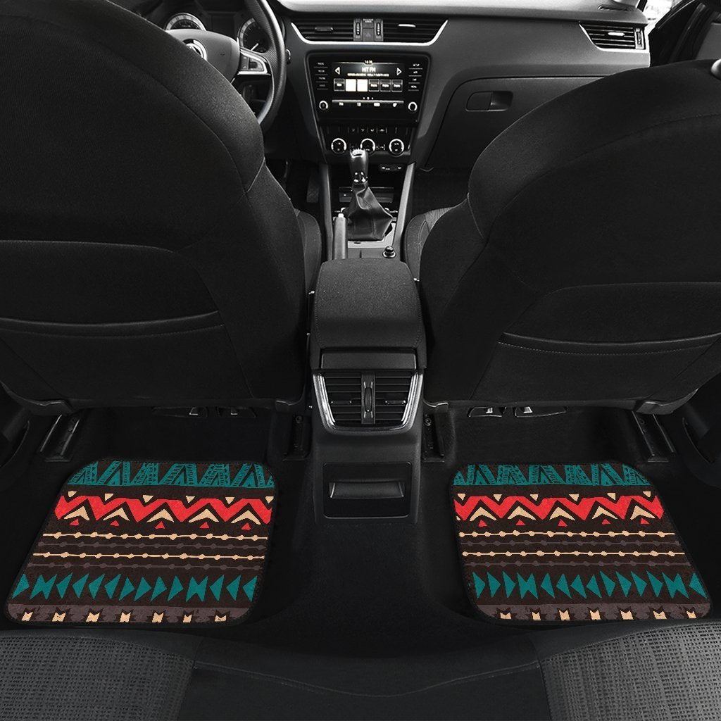 Teal And Brown Aztec Pattern Print Front And Back Car Floor Mats/ Front Car Mat