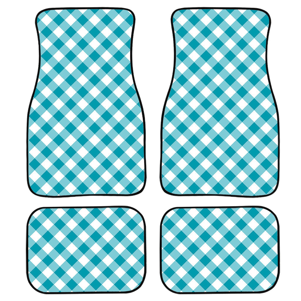 Teal And White Gingham Pattern Print Front And Back Car Floor Mats/ Front Car Mat