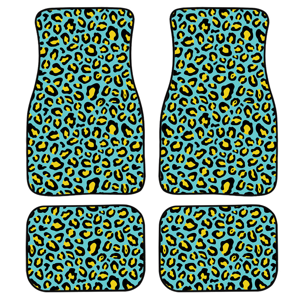 Teal And Yellow Leopard Pattern Print Front And Back Car Floor Mats/ Front Car Mat