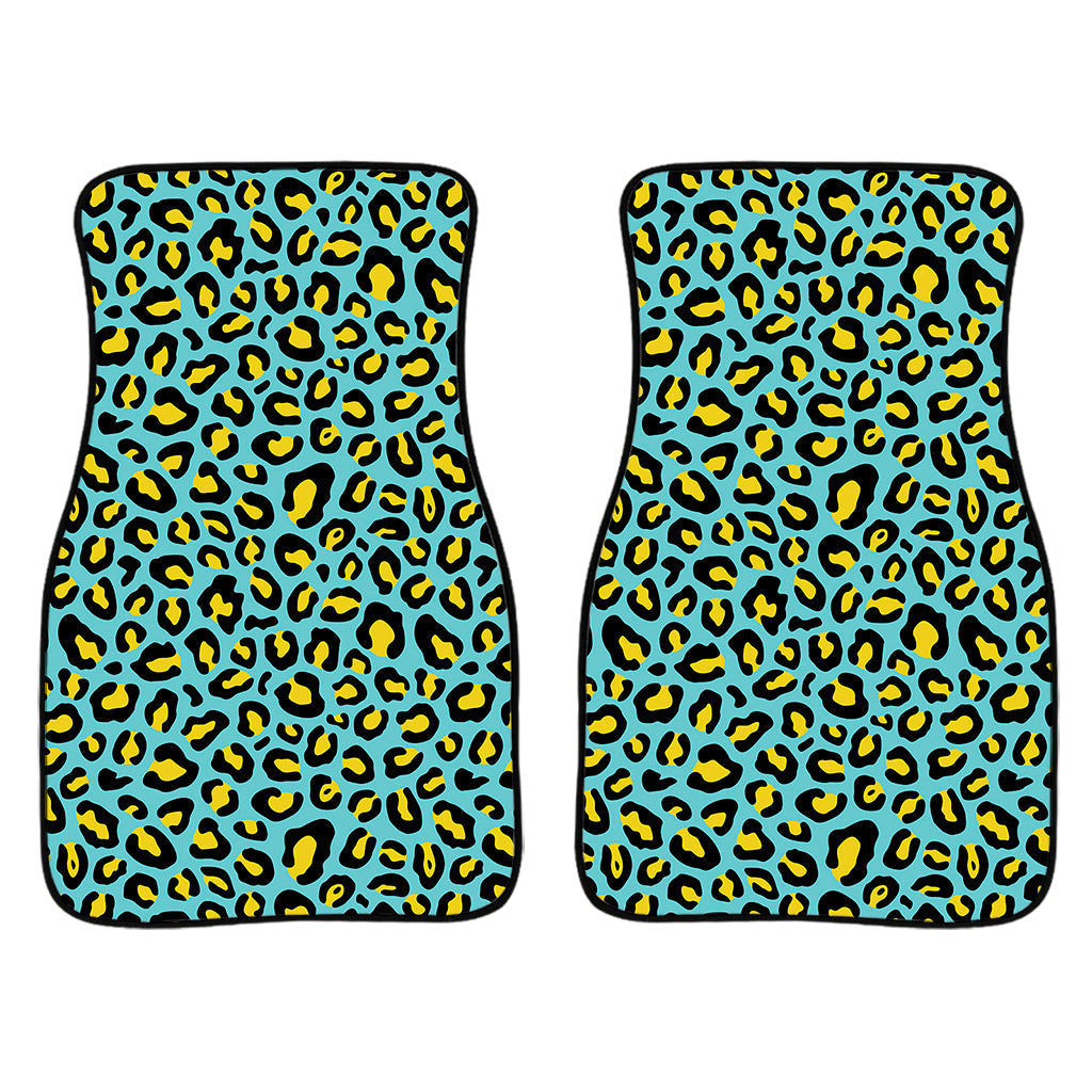 Teal And Yellow Leopard Pattern Print Front And Back Car Floor Mats/ Front Car Mat