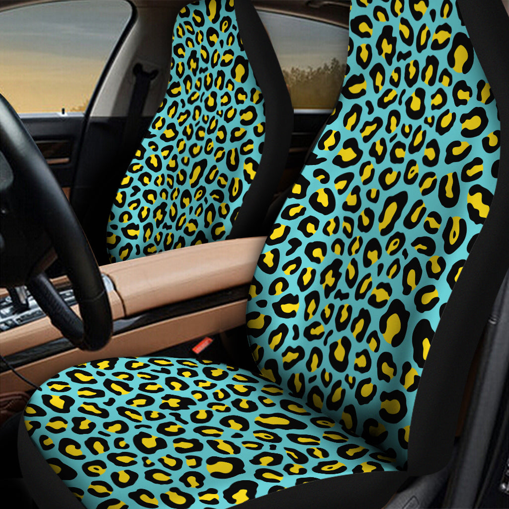 Teal And Yellow Leopard Pattern Print Universal Fit Car Seat Covers