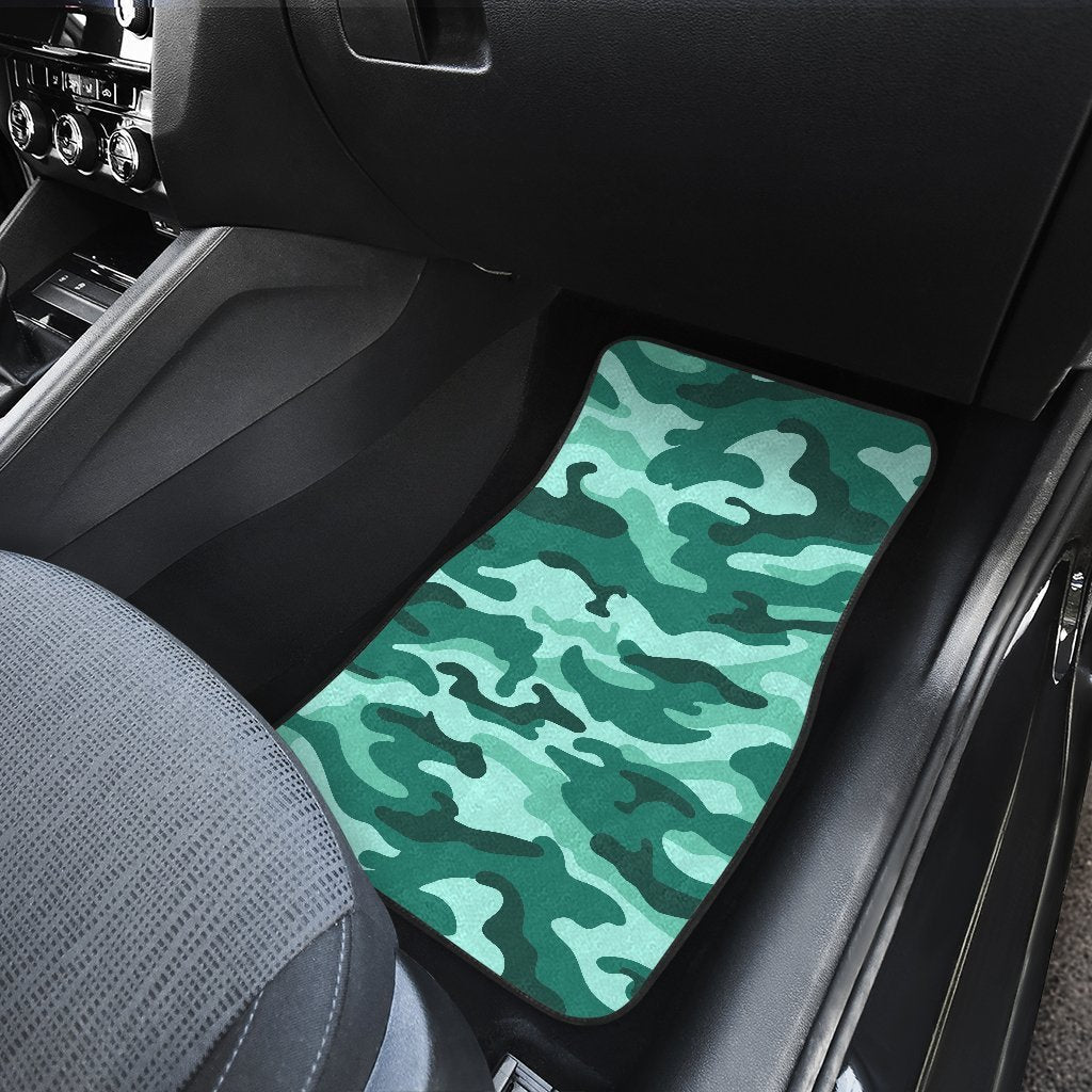 Teal Camouflage Print Front And Back Car Floor Mats/ Front Car Mat