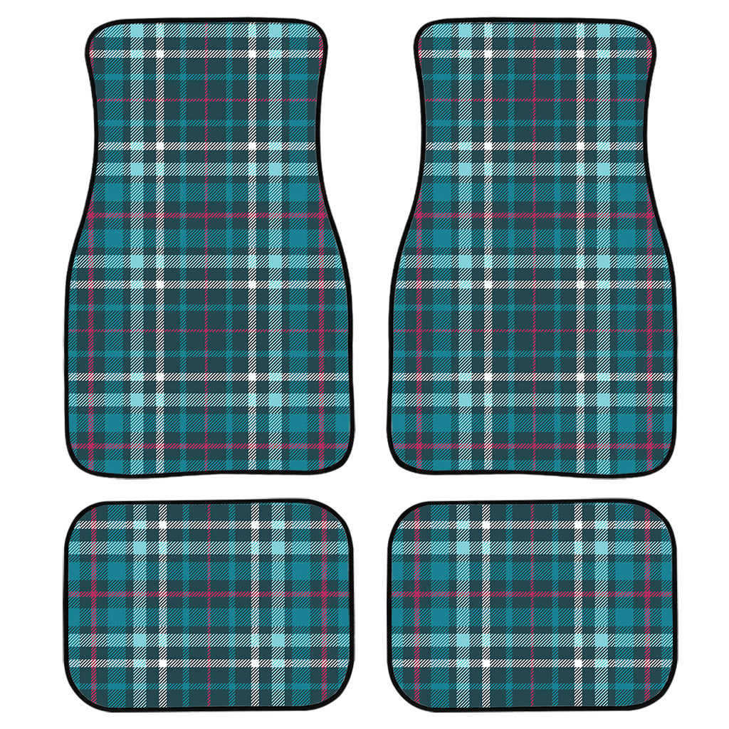Teal Plaid Pattern Print Front And Back Car Floor Mats/ Front Car Mat