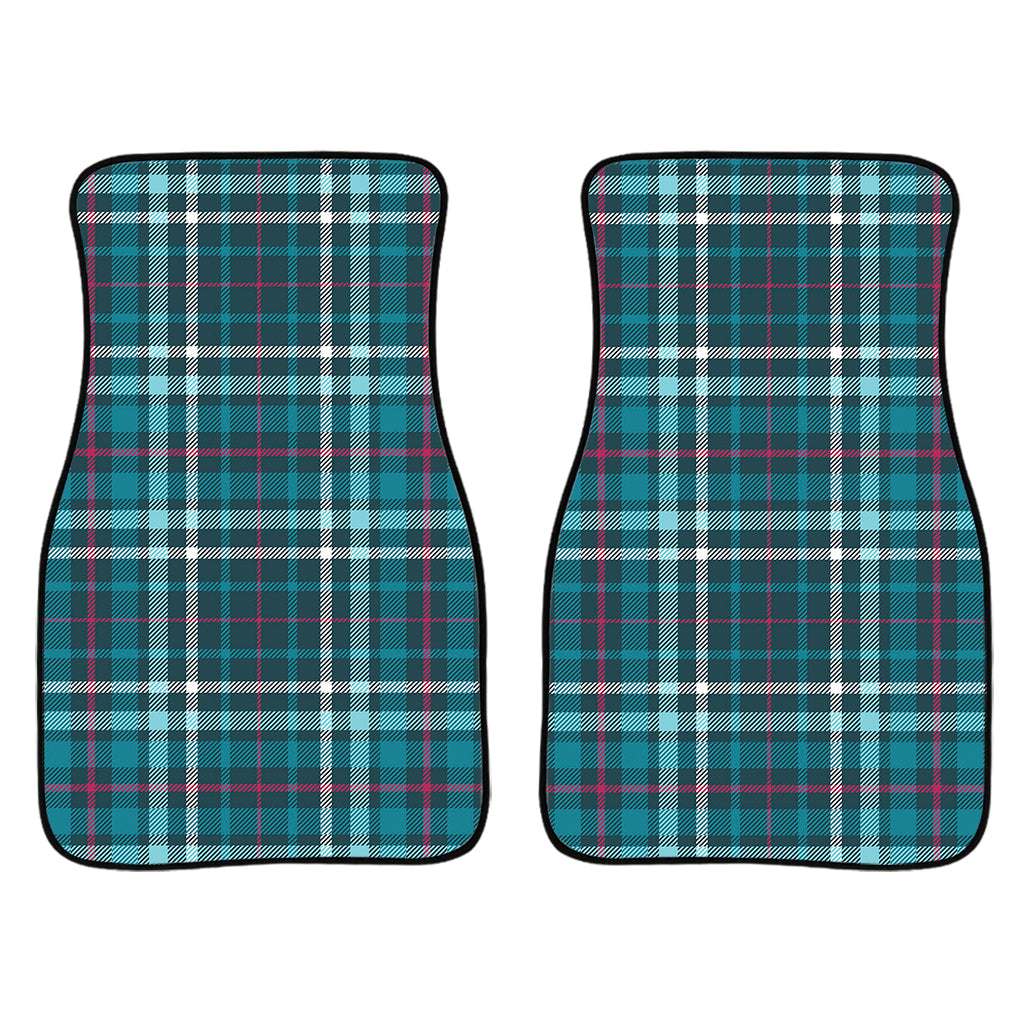 Teal Plaid Pattern Print Front And Back Car Floor Mats/ Front Car Mat