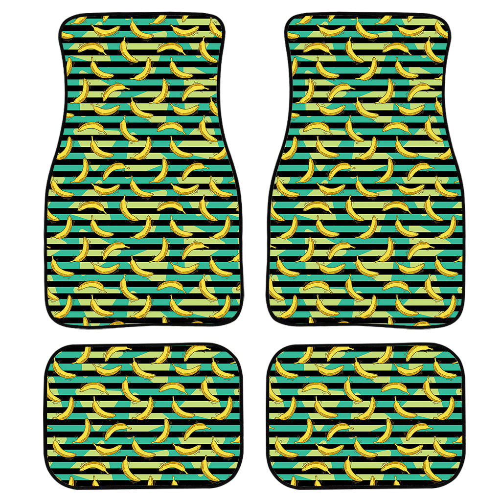 Teal Striped Banana Pattern Print Front And Back Car Floor Mats/ Front Car Mat
