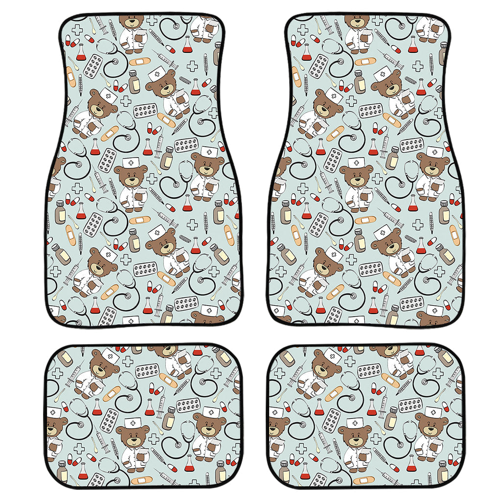 Teddy Bear Doctor Pattern Print Front And Back Car Floor Mats/ Front Car Mat