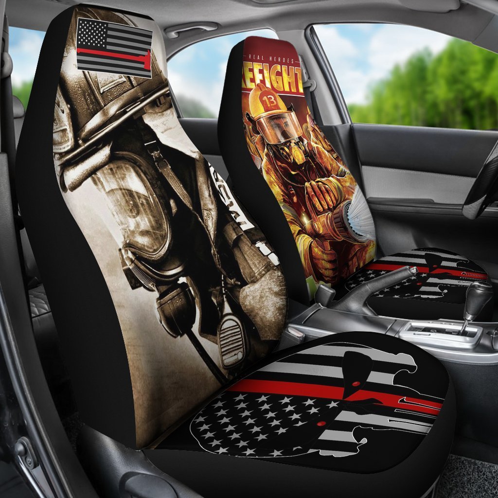 Thin Red Line Skull Firefighter Universal Fit Car Seat Covers