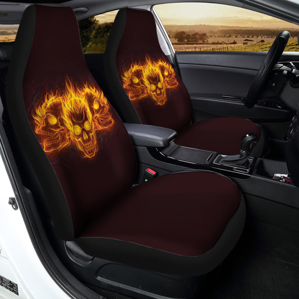 Three Flaming Skull Print Universal Fit Car Seat Covers