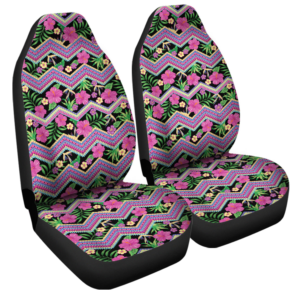 Tropical Hibiscus Flowers Aztec Print Universal Fit Car Seat Covers