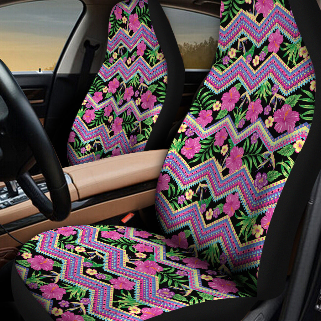 Tropical Hibiscus Flowers Aztec Print Universal Fit Car Seat Covers