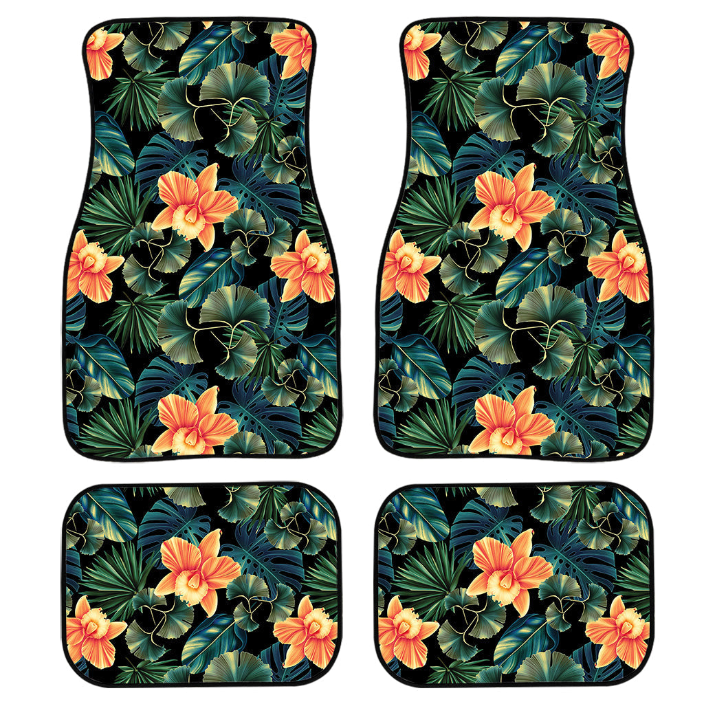 Tropical Leaf And Hawaiian Flower Print Front And Back Car Floor Mats/ Front Car Mat
