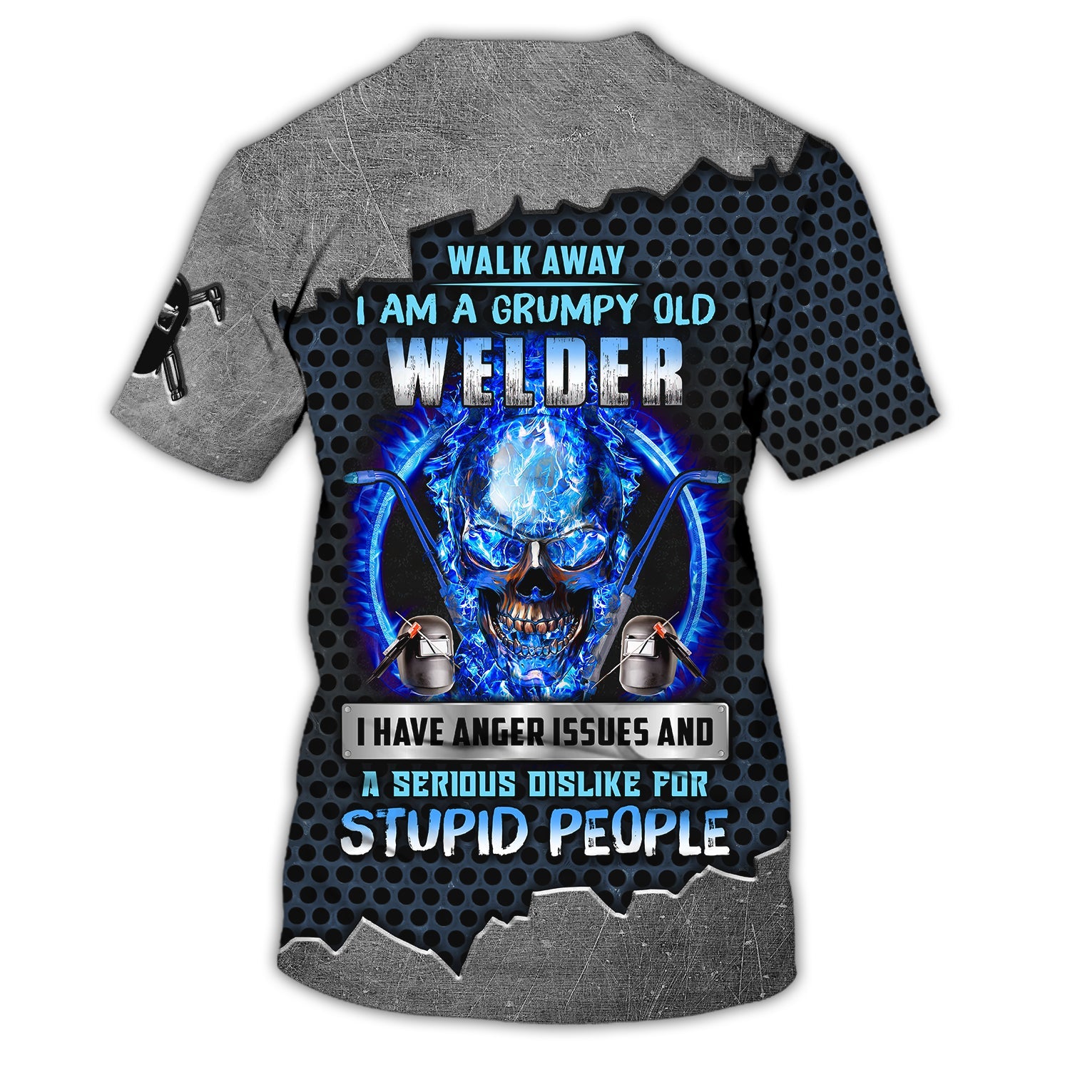 Grumpy Old Welder 3D Shirts Personalized Name/ Skull On Blue Fire Welder Shirt
