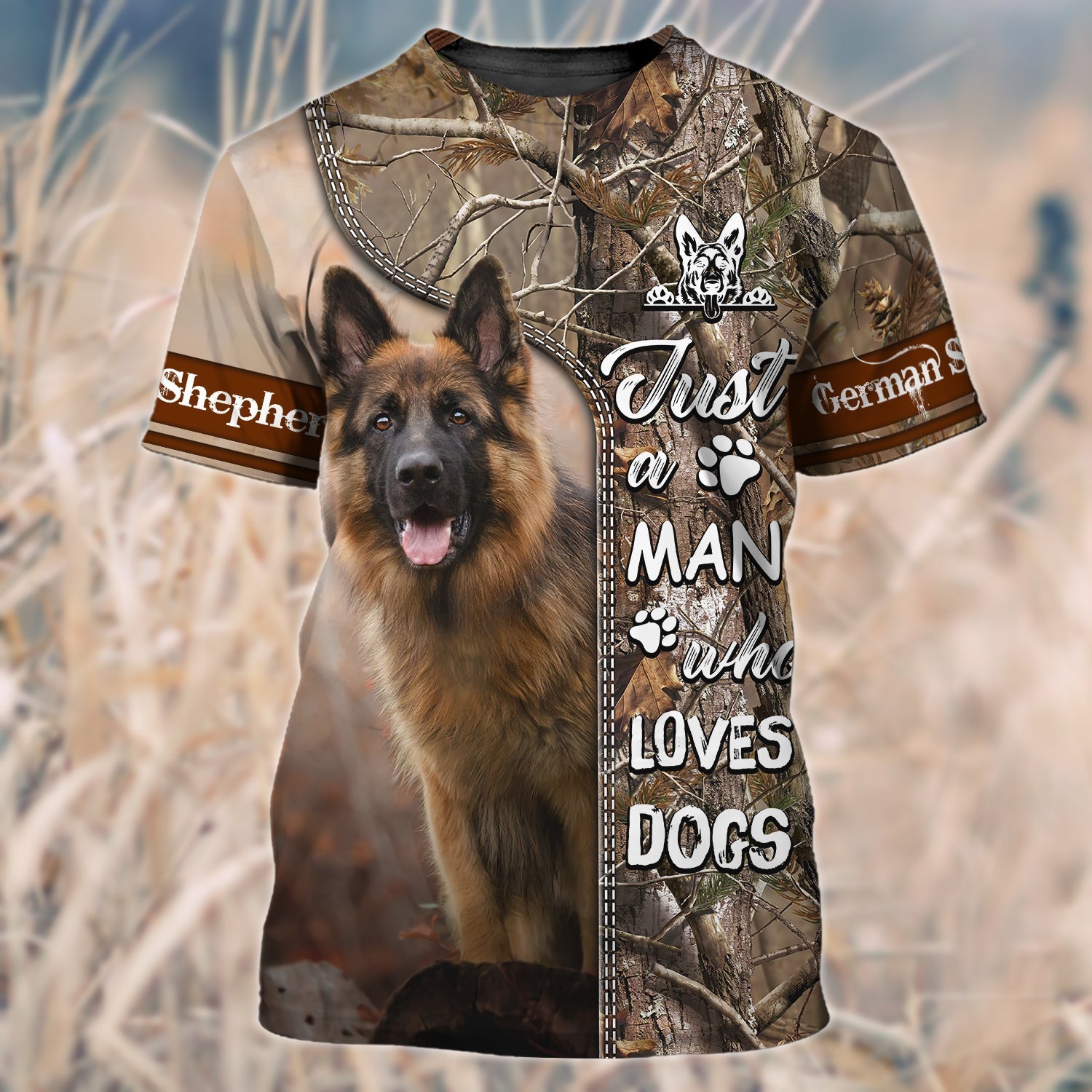 3D All Over Print Shepherd Dog T Shirt/ Just A Man Who Loves Dog Shirts