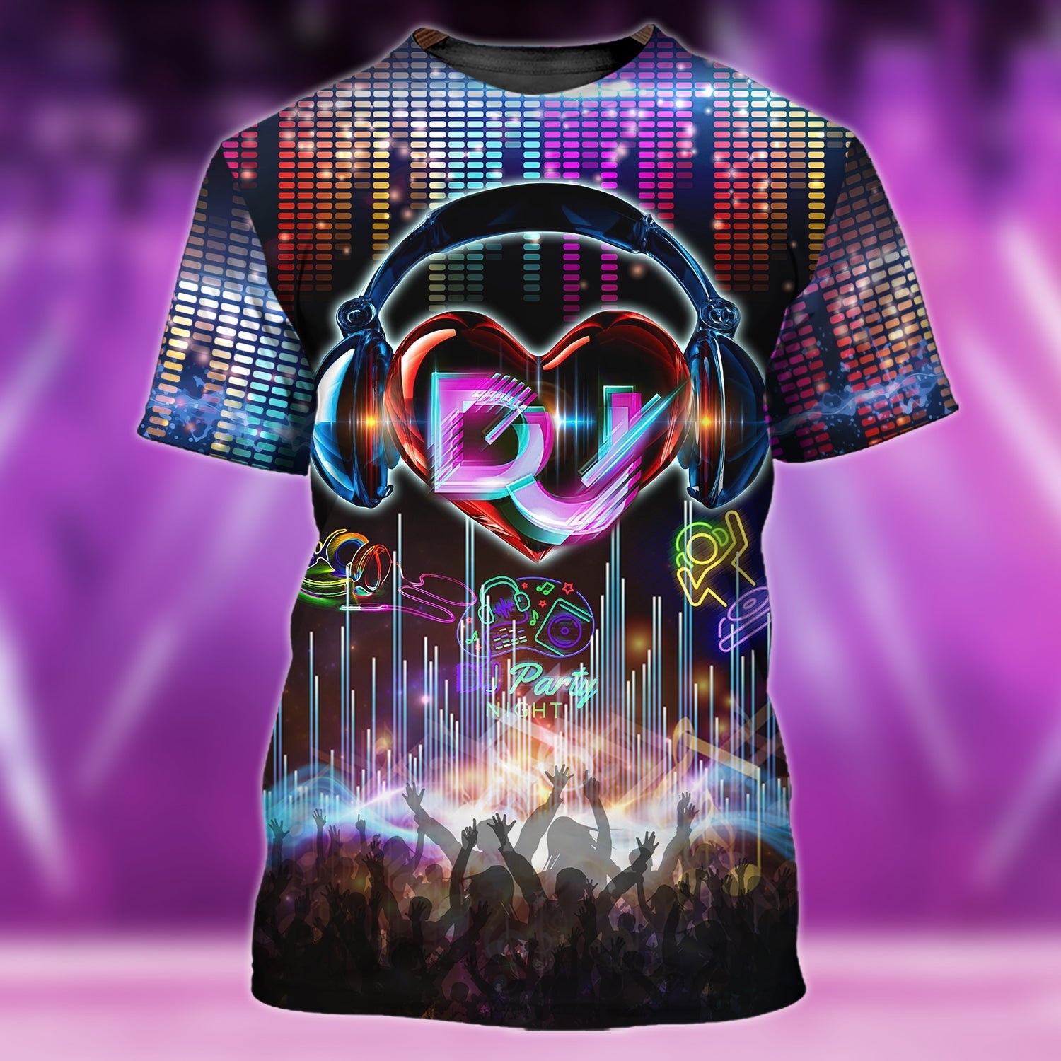3D All Over Print Dj Neon Night Club T Shirt/ Night Party Shirt For Dj/ Disc Jockey Shirt