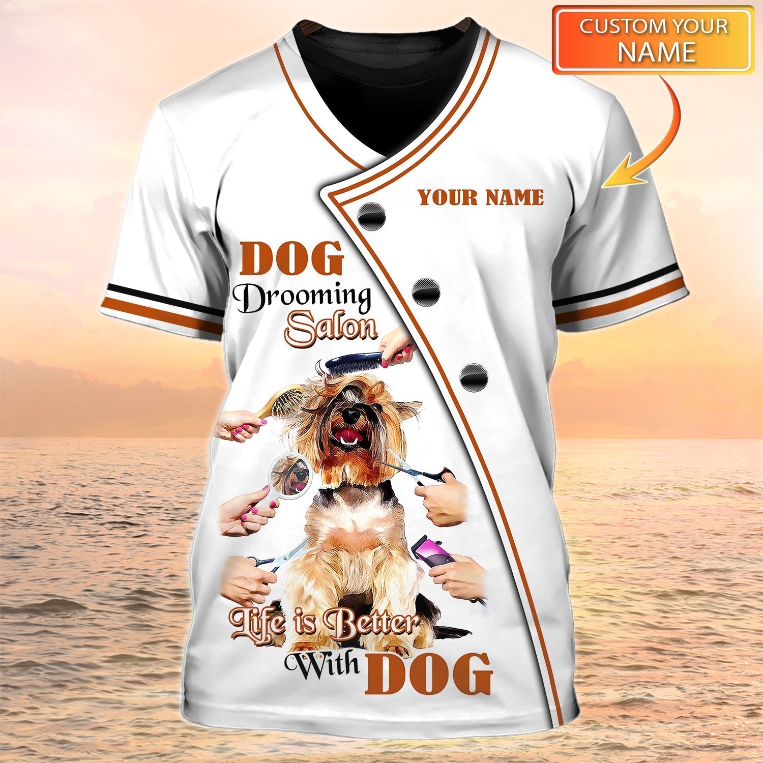 Coolspod Personalized Dog Grooming Shirts Salon Pet Groomer T Shirt Dog Groomer White Uniform