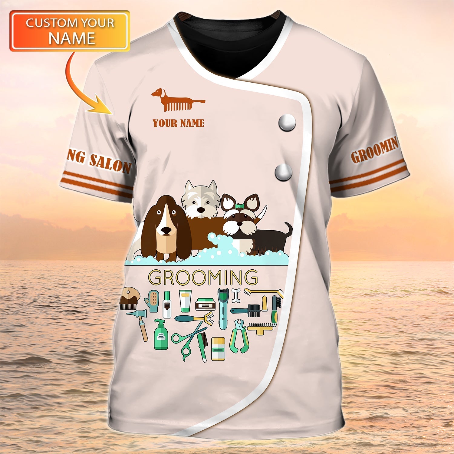 Personalized Name 3D Tshirt For A Dog Groomer Grooming Salon Dog Groomer Uniform
