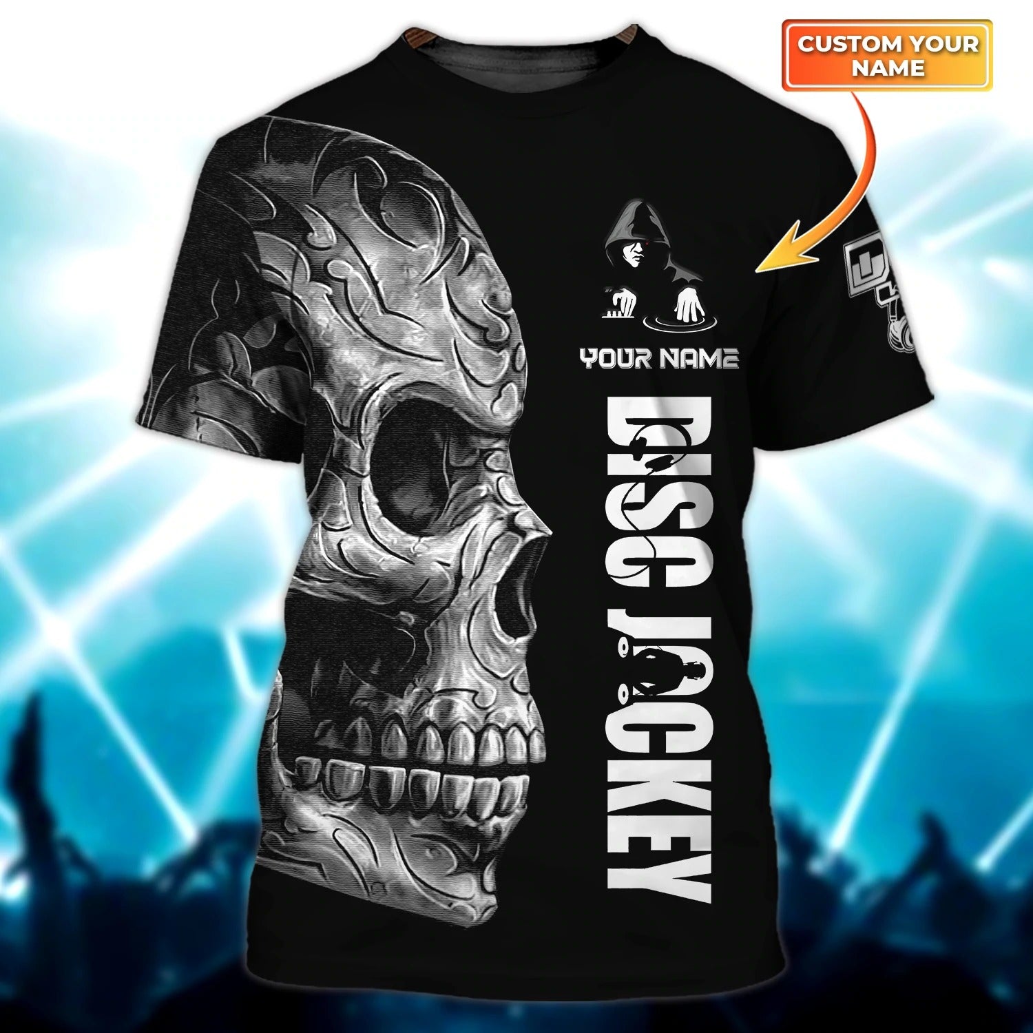 Custom Name 3D Full Print Skull Disc Jockey Tee Shirt For Him/ To My Dj Boy Shirt/ Skull Shirt For Musican