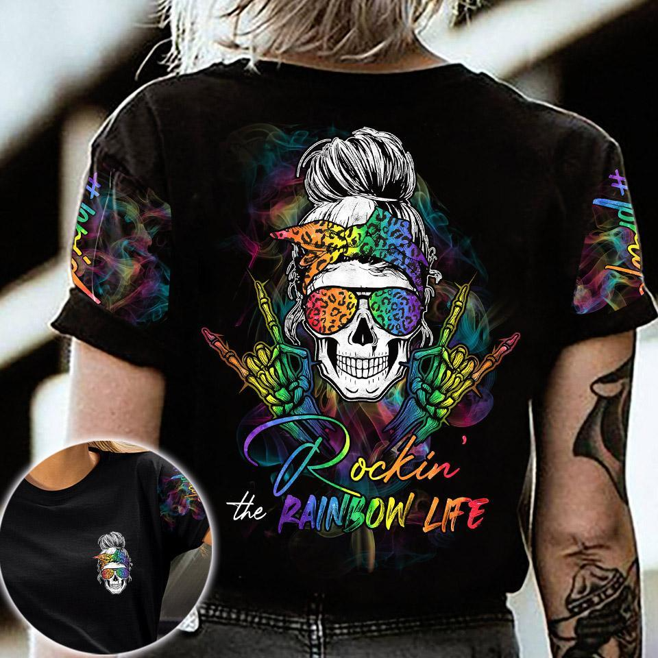 Pride Shirt/ LGBT Rockin The Rainbow Life Skull 3D All Over Printed/ Tshirt Gift For LGBT