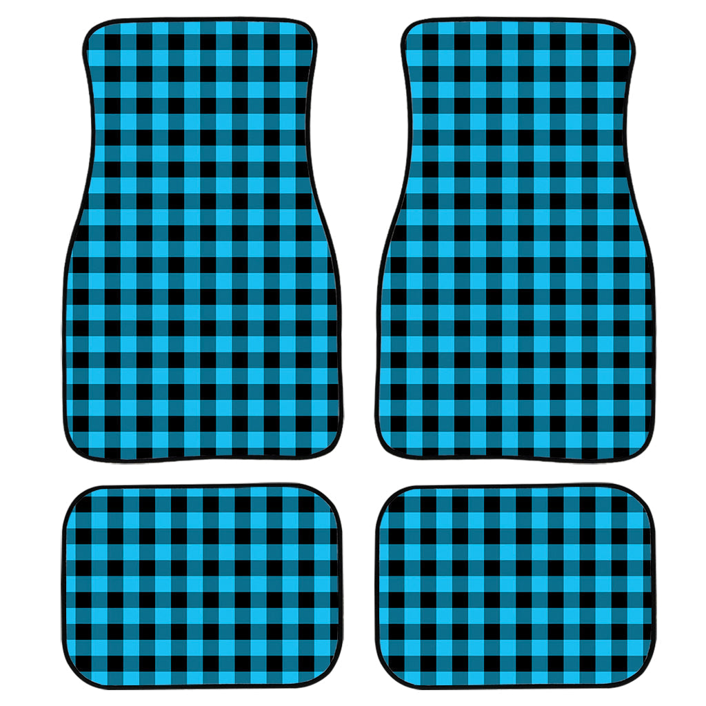 Turquoise And Black Check Pattern Print Front And Back Car Floor Mats/ Front Car Mat