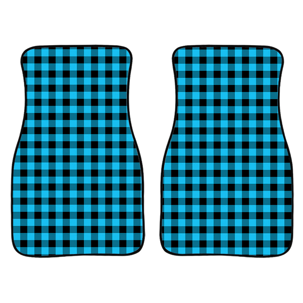 Turquoise And Black Check Pattern Print Front And Back Car Floor Mats/ Front Car Mat