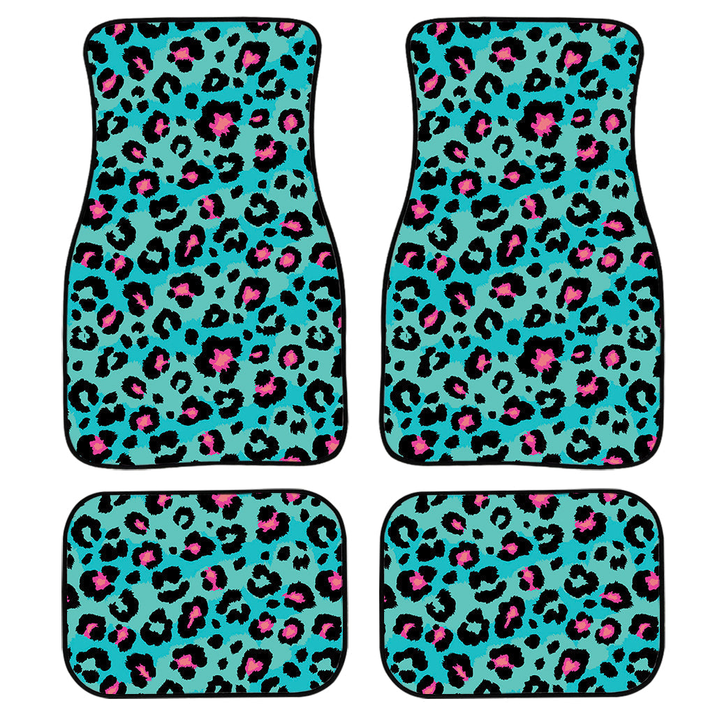 Turquoise And Pink Leopard Print Front And Back Car Floor Mats/ Front Car Mat