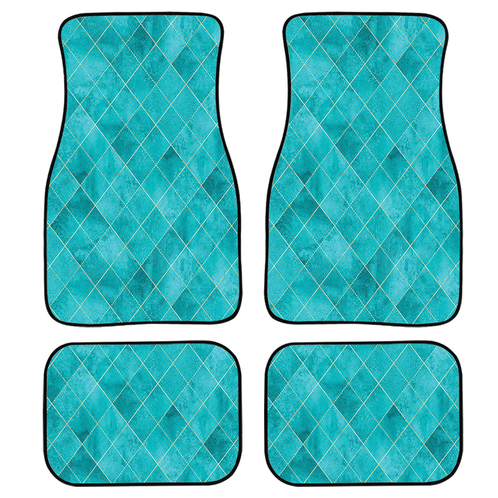 Turquoise Argyle Pattern Print Front And Back Car Floor Mats/ Front Car Mat