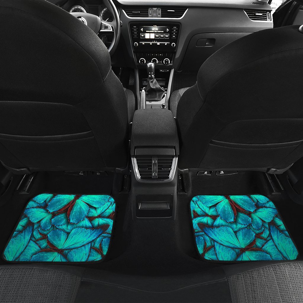 Turquoise Butterfly Pattern Print Front And Back Car Floor Mats/ Front Car Mat