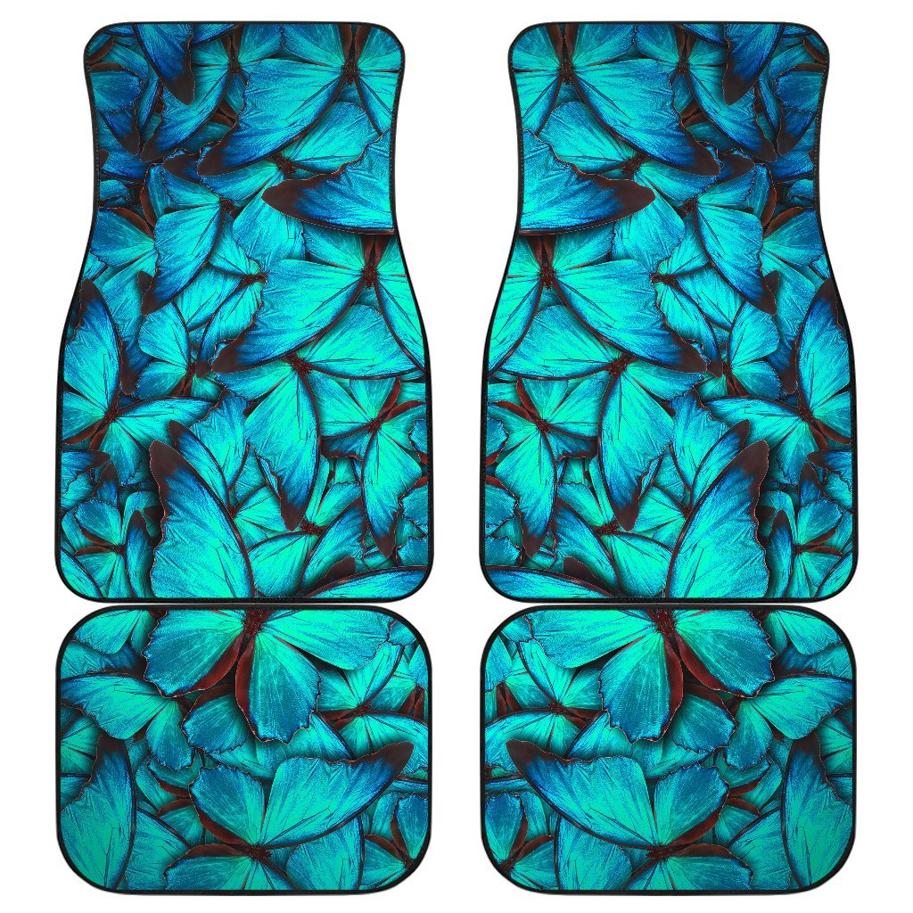 Turquoise Butterfly Pattern Print Front And Back Car Floor Mats/ Front Car Mat