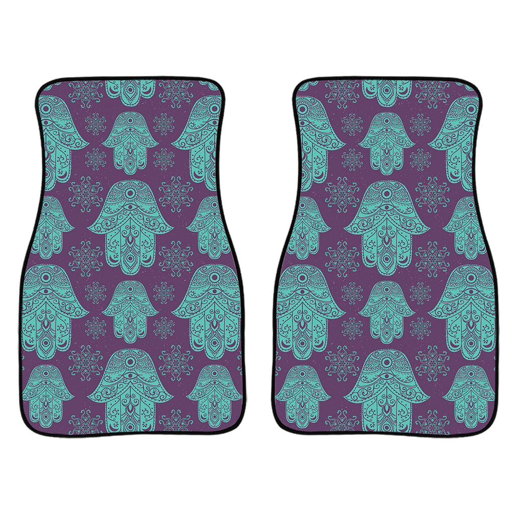 Turquoise Hamsa Pattern Print Front And Back Car Floor Mats/ Front Car Mat